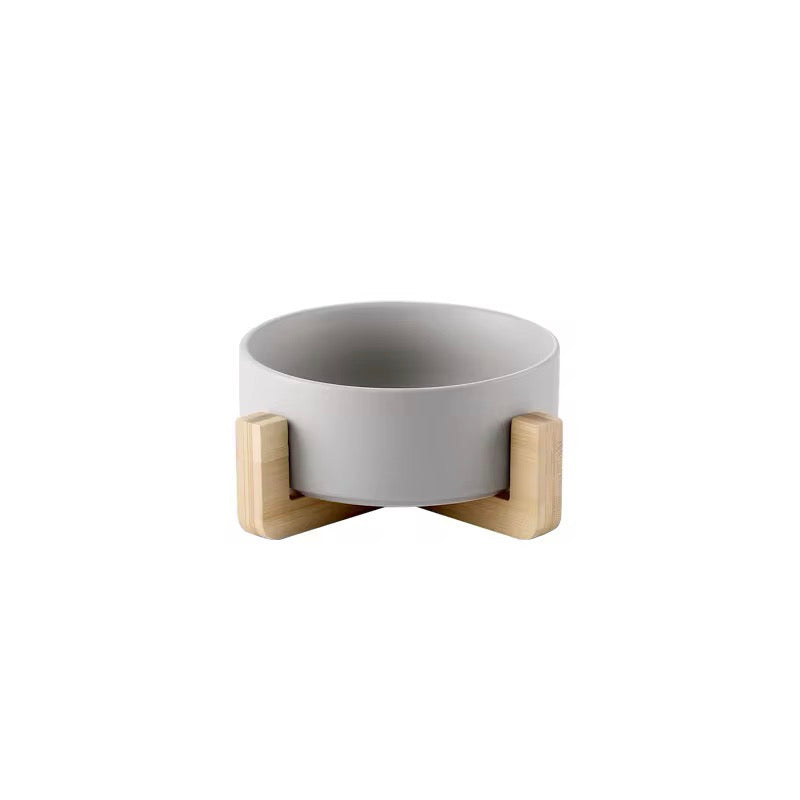 Yoinkin Modern Ceramic Pet Bowl with Bamboo Stand